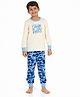 REBORN Cotton Knit Full Sleeves Break The Rules Text Printed Tee & Pajamas Night Suit - Butter Cream & Blue