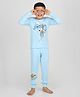 REBORN Cotton Knit Smurfs Featuring Full Sleeves Character Printed Tee & Pants Night Suit - Sky Blue