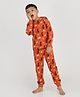 REBORN Cotton Knit Full Sleeves Leopard Printed Coordinating Tee & Pants Night Suit - Orange