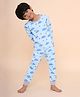 REBORN Cotton Knit Full Sleeves Clouds Printed Coordinating Tee & Joggers Night Suit - Sky Blue