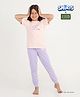 REBORN Cotton Knit Smurfs Featuring Half Sleeves Smurfette Printed Tee & Pajamas Night Suit - Baby Pink & Lavender
