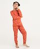 REBORN Cotton Knit Full Sleeves Floral Printed  Coordinating Tee & Joggers Night Suit - Orange