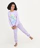 REBORN Cotton Knit Smurfs Featuring Full Sleeves Character Printed Tee & Joggers Night Suit - Lavender