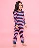 REBORN Cotton Knit Full Sleeves Striped Coordinating Tee & Joggers Night Suit - Royal Blue & Pink