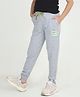 REBORN Cotton Woven Plant Peace Text Printed Joggers - Light Grey