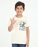 REBORN Cotton Knit Half Sleeves To The Space And Beyond Text Printed Tee - Cream