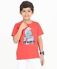 REBORN Cotton Knit Smurfs Featuring Half Sleeves I M Happy Text Printed Tee - Red