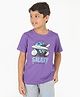 REBORN Cotton Knit Half Sleeves Galaxy Text Printed Tee - Purple