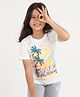 REBORN Cotton Knit Half Sleeves Beach Theme Printed Tee - White