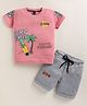 TINI JENNY Cotton Blend Knit Half Sleeves Tropical Theme Printed Tee & Shorts Set - Peach