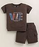 TINI JENNY Cotton Blend Knit Half Sleeves We Text Printed Tee & Shorts Set - Chocolate