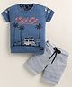 TINI JENNY Cotton Blend Knit Half Sleeves Beach Theme Printed Tee & Shorts Set - Sky Blue