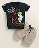 TINI JENNY Cotton Blend Knit Half Sleeves Baseball Player Printed Tee & Shorts Set - Bottle Green