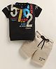 TINI JENNY Cotton Blend Knit Half Sleeves Typography Printed Tee & Shorts Set - Bottle Green
