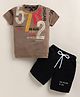 TINI JENNY Cotton Blend Knit Half Sleeves Typography Printed Tee & Shorts Set - Biscuit