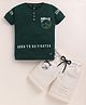 TINI JENNY Cotton Blend Knit Half Sleeves Born To Be Fighter Text Printed Tee & Shorts Set - Bottle Green