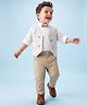 Babyhug Woven Full Sleeves Checked & Giraffe Printed Party Suit With Bow - Beige