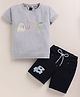 TINI JENNY Cotton Blend Knit Half Sleeves ABC Text Printed Tee & Shorts Set - Grey