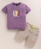 TINI JENNY Cotton Blend Knit Half Sleeves Unlimited Text Printed Tee & Shorts Set - Lavender