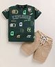 TINI JENNY Cotton Blend Knit Half Sleeves Explorer Text Printed Tee & Shorts Set - Bottle Green