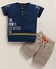 TINI JENNY Cotton Blend Knit Half Sleeves The Power Text Printed Tee & Shorts Set - Air Force Blue