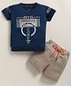 TINI JENNY Cotton Blend Knit Half Sleeves Typography Printed Tee & Shorts Set - Royal Blue