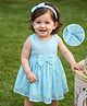 Babyhug Lace Woven Sleeveless Party Dress with Applique Bow and Headband - Light Blue