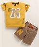 TINI JENNY Cotton Blend Knit Half Sleeves N Text Printed Tee & Shorts Set - Mustard