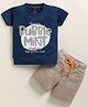 TINI JENNY Cotton Blend Knit Half Sleeves Bubble Mint Text Printed Tee & Shorts Set - Royal Blue