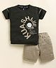 TINI JENNY Cotton Blend Knit Half Sleeves Typography Printed Tee & Shorts Set - Bottle Green