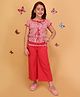 Cutecumber Georgette Woven Half Puffed Sleeves Checked & Cherry Printed Top & Palazzo Set - Red