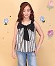 Cutecumber Georgette Woven Sleeveless Striped & Chains Printed Bow Applique Detailed Top - Black