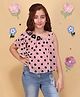 Cutecumber Georgette Woven Sleeveless Floral Applique Detailed Polka Dots Printed Top - Dusty Pink