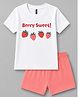 FASHIONOY 100% Cotton Knit Half Sleeves Berry Sweet Text Printed Tee & Shorts Set - White & Peach