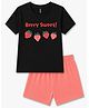 FASHIONOY 100% Cotton Knit Half Sleeves Berry Sweet Text Printed Tee & Shorts Set - Black & Peach