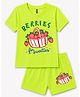 FASHIONOY 100% Cotton Knit Half Sleeves Berries Text Printed Tee & Shorts Set - Neon Green