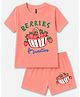 FASHIONOY 100% Cotton Knit Half Sleeves Strawberries & Berries Text Printed Tee & Shorts Set - Peach