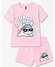 FASHIONOY 100% Cotton Knit Half Sleeves Cat & Chaos Crew Text Printed Tee & Shorts Set - Pink