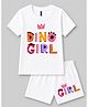 FASHIONOY 100% Cotton Knit Half Sleeves Dino Girl Text Printed Tee & Shorts Set - White