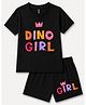 FASHIONOY 100% Cotton Knit Half Sleeves Dino Girl Text Printed Tee & Shorts Set - Black