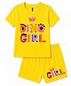 FASHIONOY 100% Cotton Knit Half Sleeves Dino Girl Text Printed Tee & Shorts Set - Yellow