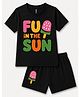 FASHIONOY 100% Cotton Knit Half Sleeves Fun In The Sun  Text Printed Tee & Shorts Set - Black