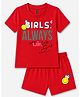 FASHIONOY 100% Cotton Knit Half Sleeves Girls Always Wins   Text Printed Tee & Shorts Set - Red