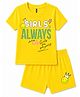 FASHIONOY 100% Cotton Knit Half Sleeves Girls Always Wins   Text Printed Tee & Shorts Set - Yellow