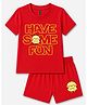 FASHIONOY 100% Cotton Knit Half Sleeves Have Some Fun Text Printed Tee & Shorts Set - Red