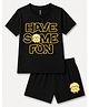 FASHIONOY 100% Cotton Knit Half Sleeves Have Some Fun Text Printed Tee & Shorts Set - Black