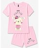 FASHIONOY 100% Cotton Knit Half Sleeves Dog & Little Cutie Text Printed Tee & Shorts Set - Pink
