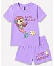 FASHIONOY 100% Cotton Knit Half Sleeves Mermaid & Little Mermaid Text Printed Tee & Shorts Set - Lavender