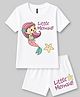 FASHIONOY 100% Cotton Knit Half Sleeves Mermaid & Little Mermaid Text Printed Tee & Shorts Set - White