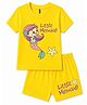 FASHIONOY 100% Cotton Knit Half Sleeves Mermaid & Little Mermaid Text Printed Tee & Shorts Set - Yellow
